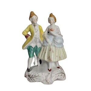 VTG Victorian Courting Couple Figurine Hand Painted Porcelain Colonial 5" Japan